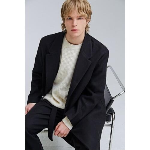 Suit collar, tweed coat, mens long style, autumn and winter 2021, new Korean mens fashion, handsome, single breasted design