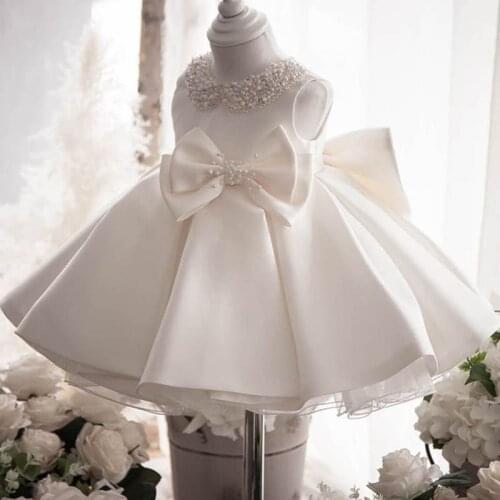 High-End Custom Beaded Solid Color Girls Wedding Dress Baby Girls Christening Dresses For Party Prom Kids 1 Year Baby Girl