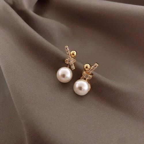 Zeojrlly Metal Trendy Women Dangle Earrings Bow Pearl Earrings Simple Small Earrings 2020 New Fashion Earrings Female Jewelry