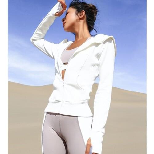 Women’s Long Sleeves Full Zip Running Track Jacket Warmer Workout Coat Slim Sportswear Yoga Jacket Hooded Fitness Sweatshirt