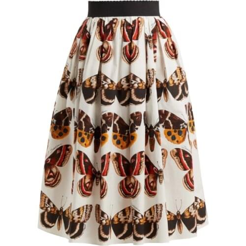 Customize Made Autumn New Fashion Womens Casual Plus Size 3XS-10XL High Elastic Waist Bufferfly PrinCotton Poplin A Line Skirt