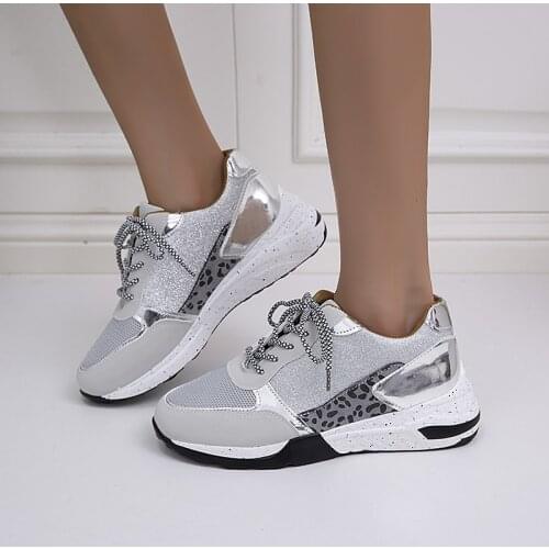 Womens Sneakers Leopard Print Lace-up Womens Vulcanized Shoes Thick-soled Sports Womens Casual Shoes All-match Womens Shoes