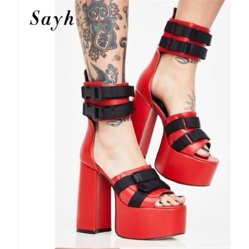 Summer Rome Sandals Women Peep Toe Pumps Platform Thick High Heels Sandals Punk Runway Sexy Shoes
