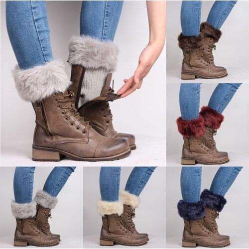 Womens Winter Warm Crochet Knit Fur Trim Leg Warmers Cuffs Toppers Boot Socks 1Pair