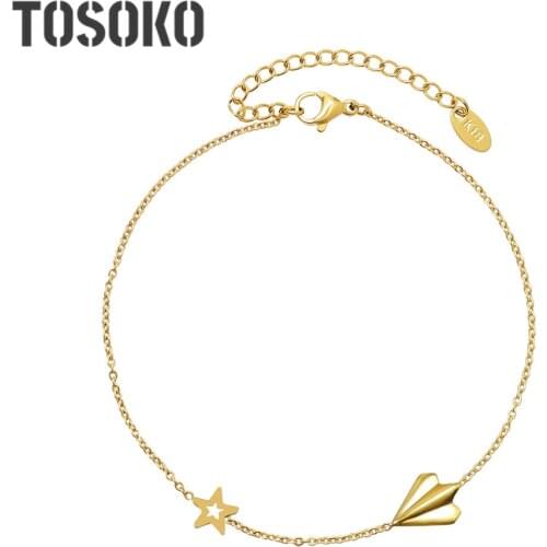 TOSOKO Stainless Steel Jewelry Paper Airplane Anklet Womens Simple Star Beach Anklet BSS114