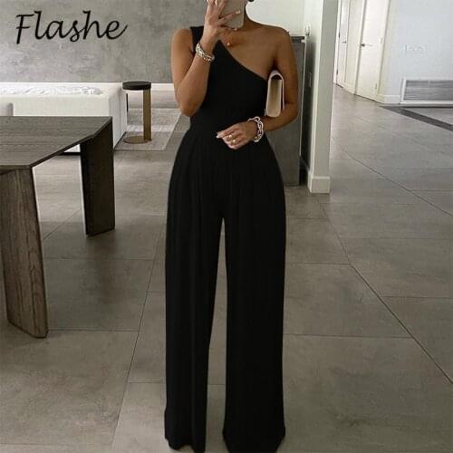 New Long Jumpsuit Women Hight Waist Casual Bodysuits Off Shoulder Rompers Sleeveless Loose Summer Outfit Female Playsuits