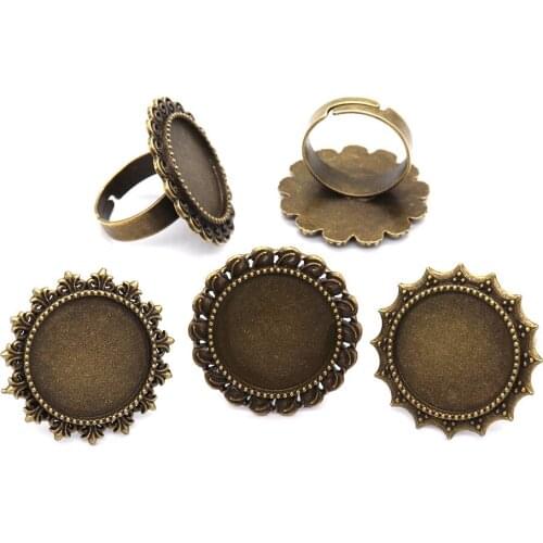 1pcs Fit 18mm Round Glass Antique Silver Bronze Plated Brass Adjustable Ring Settings Blank/Base making for jewelry