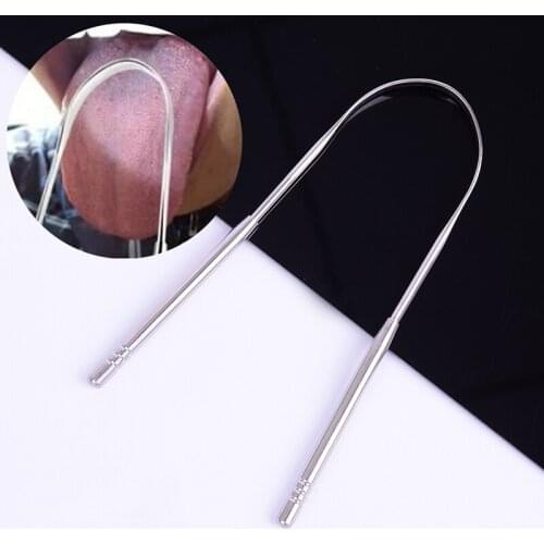 1PC Stainless Steel Tongue Scraper Cleaner Fresh Breath Clean Coated Tongue Toothbrush Dental Oral Hygiene Care Tool 14cm*7.6cm