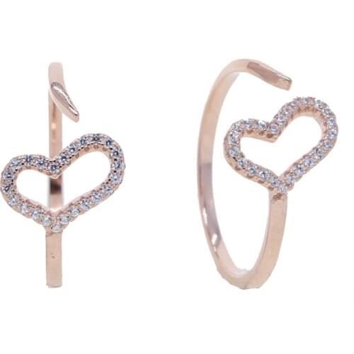 100% 925Sterling Silver Minimal Delicate Heart Smile Smily Face Open Knuckle Adjust Ring Cute Rose Gold Color Jewelry For Women
