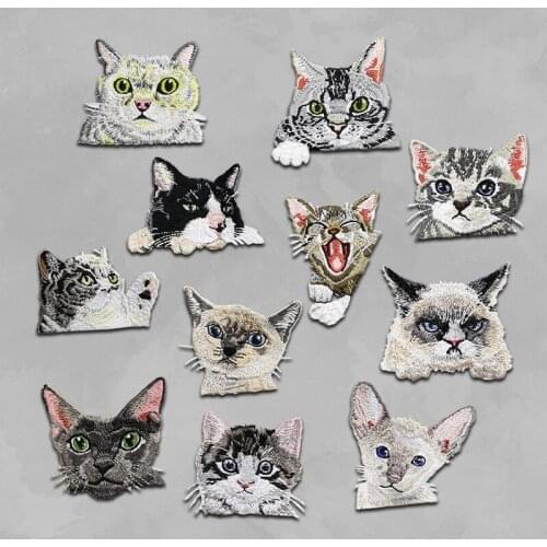 11Pcs/Set Embroidery Accessories Pocket Kitty Cloth Patch Animal Cat Embroidery Stickers DIY Iron on Clothing Appliqued Badge