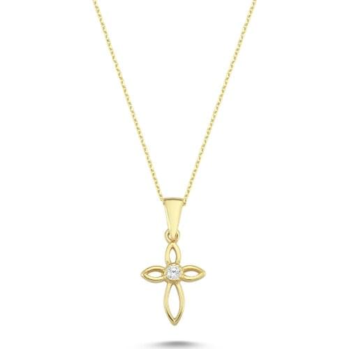 14k (585) Gold Mini Cross Pendant, Necklace
