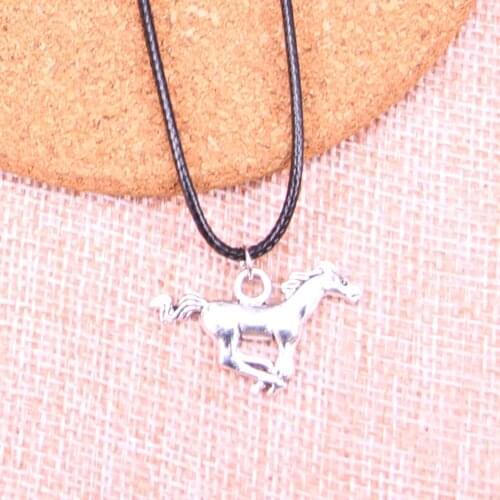 20Pcs Antique Silver Color running horse steed Pendant 12*28mm Leather Chain Necklace Black Leather Cord Necklace