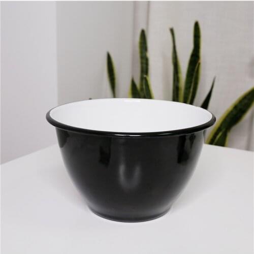 21.5 Enamel Fine Carbon Black Watermelon Basin Salad Bowl Flour Basin Thickened Cooking Bowl Soup Plate Kitchen Sink