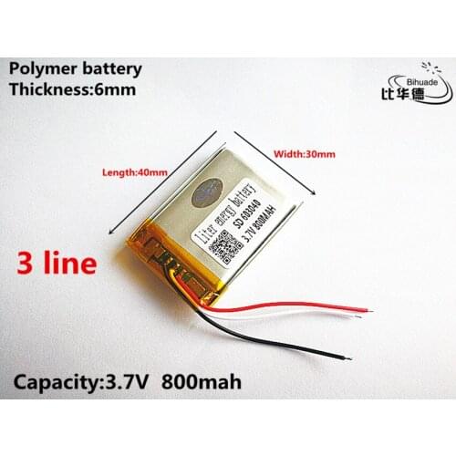3 line Good Qulity 3.7V,800mAH,603040 Polymer lithium ion / Li-ion battery for TOY,POWER BANK,GPS,mp3,mp4