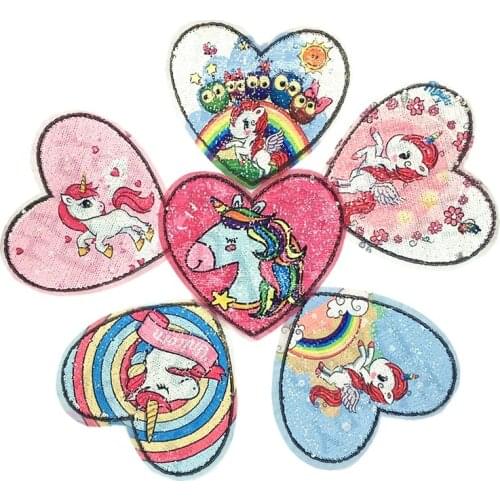Clothing Accessories Rainbow Horse Sequins Applique Sew On Patch DIY Embroidered Bling double-faced Reversible For Kids Patches