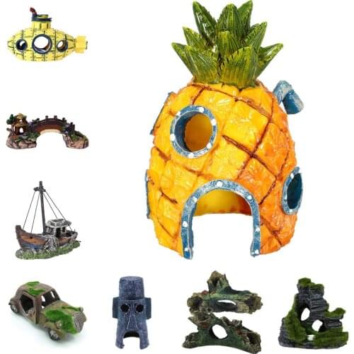 Aquarium Pineapple Aquatic Animals House Ornaments Submarine Simulation Landscape Wreck Tank Bridge Aquarium Decor Accessories