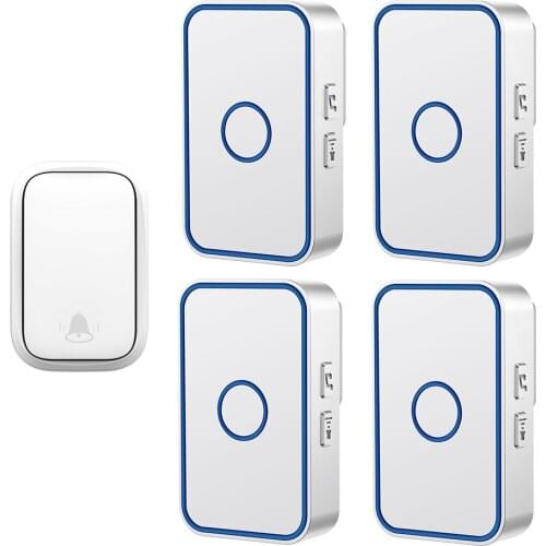 CACAZI Self powered Wireless Doorbell Waterproof No Need Battery Cordless Home Door Bell Chime US EU UK Plug 1 Button 4 Receiver