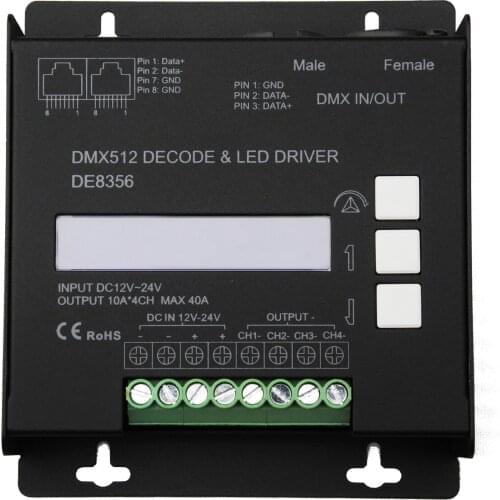 Free shipping 12V 24V 4ch RGBW DMX decoder DMX512 controller for Movie maker PN DE8356