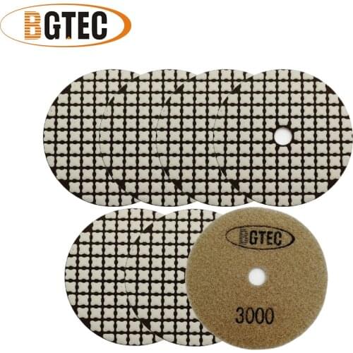 BGTEC 7pcs 4"/100mm #3000 Diamond Dry Polishing Pads Diameter 4" Resin Bond Flexible Sanding Disc For Granite Marble Ceramic