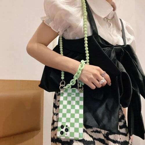 Tobebest Green Black Lattice Necklace Bracelet Phone Cases for iphone 12 Pro Max 11 Pro X XS Max XR 7 8 Plus Soft IMD Shell