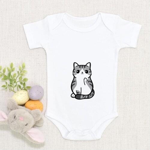 Cute Little Cat Print Short Sleeve Baby Clothes Cartoon Summer Color Newborn Bodysuit Kawaii Harajuku Infant Girl Onesie 2021