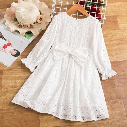 Girls Autumn Dresses Kids Long Sleeve Princess Wedding Party Casual Dress Elegant White Lace Hollow Out Children Winter Clothes