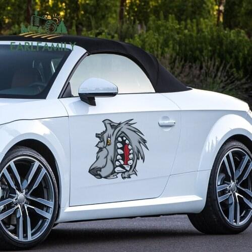 EARLFAMILY 43cm x 43cm Car Side Door Stickers Evil Bad Wolf Funny Bumper RV VAN Fine Cartoon Decal JDM Vinyl Car Accessories