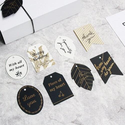 Paper Gift Tags 40pcs(10sets) Gold Stamping Thank You White Black Paper Hang Tag Label for Gift Box Party Birthday Decoration