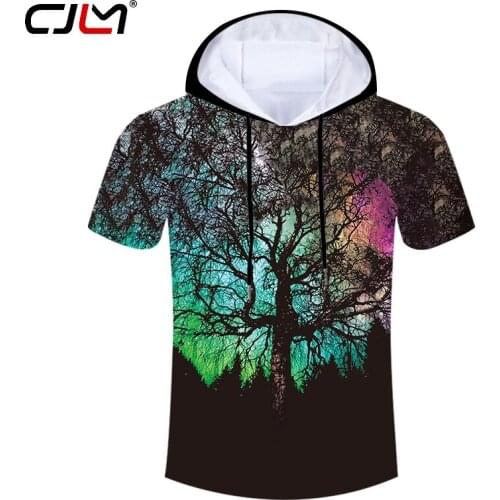 CJLM New Man Colorful Hooded Tshirt 3D Printed Personality T-shirt Starry Sky Tree Mens Tee Shirt Pullover Hot Sale Wholesale