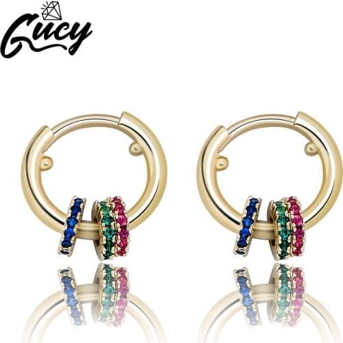 GUCY Round multicolor Earrings Iced Out Cubic Zirconia Earrings Hip Hop Charm Delicate Jewelry Gift For Women