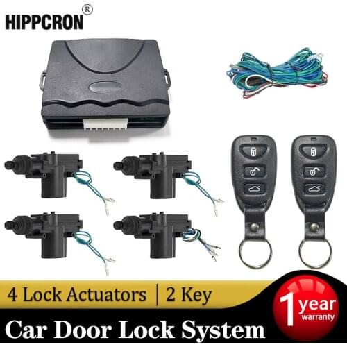 Hippcron Car Lock Door Remote Control Keyless Entry System Locking Kit with 4 Door Lock Actuator Universal 12V