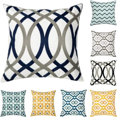Geometric Cotton Embroidery Super Soft Plush Diamond Decorative Pillowcover Household Handmade Polyester chair Sofa Cushioncover