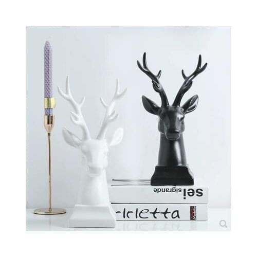 Ceramic deer head sculpture crafts, home desktop decorations, beautiful animal head