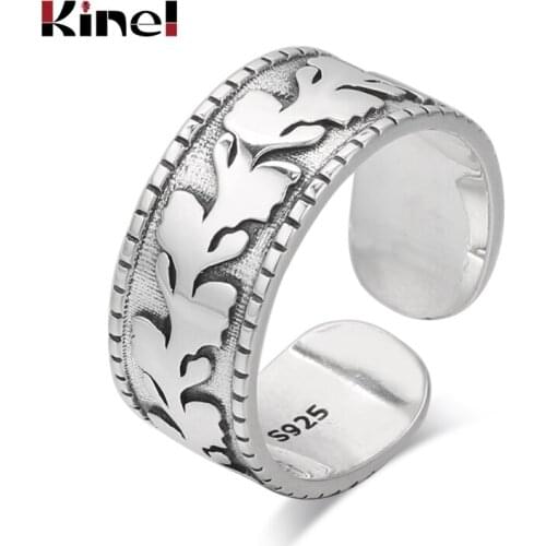 Kinel S925 Sterling Silver Jewelry Retro Personality Adjustable Temperament Ring Open Creative Couple letter Rings for women