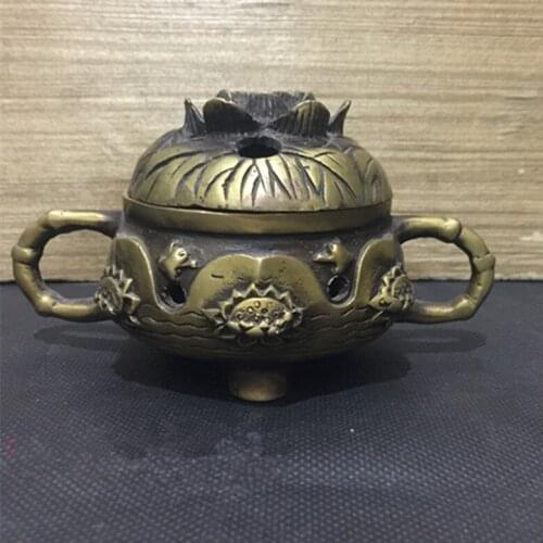 CHINESE OLD BRONZE BRASS COLLECTABLE CARVED lotus pattern fengshui INCENSE BURNER metal handicraft