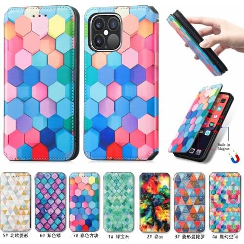 Color Painting Leather Flip Magnetic Cases For Iphone 13 New 12 11 Pro Max 6 7 8G SE Plus X XS XR With Card Slot