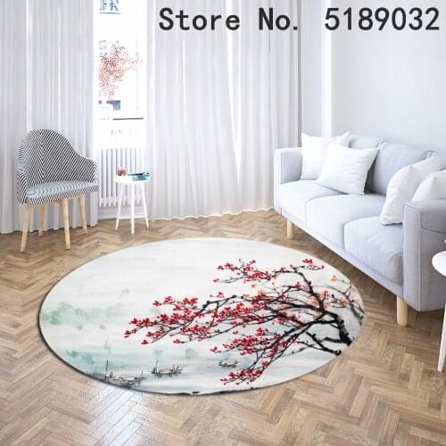 Round Carpet Chinese Style Floor Rug Flower Mountain Carpet For Modern Living Room Home Floor Mat Bedroom Decor Landscape Carpet