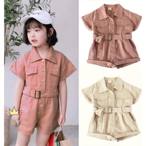 1-6 Y Baby Summer Clothing Toddler Kid Baby Girl Jumpsuit Romper Short Sleeve Solid Playsuit Clothes Set Fashion Wear New
