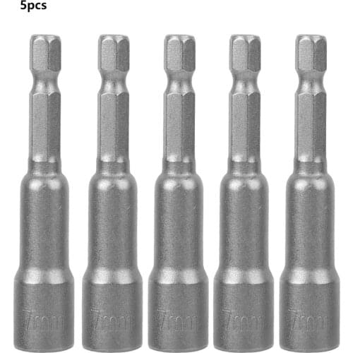 5pcs Magnetic Hex Socket Tool Steel Electric Screwdriver Magnetic Drill Bit Adapter 7mm Magnetic Hex Socket