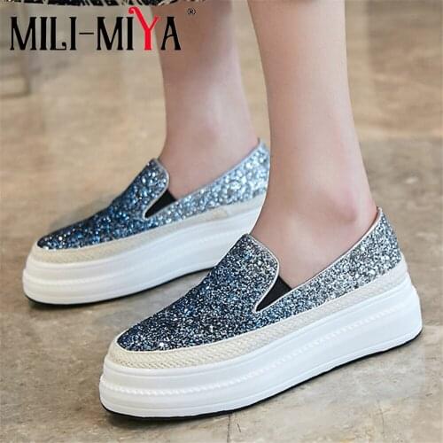 MILI-MIYA Casual Women Sequined Cloth Sandals Flat Platform Slip-On Round Toe Fashion Street Shoes Spring/Autumn Big Size 34-41