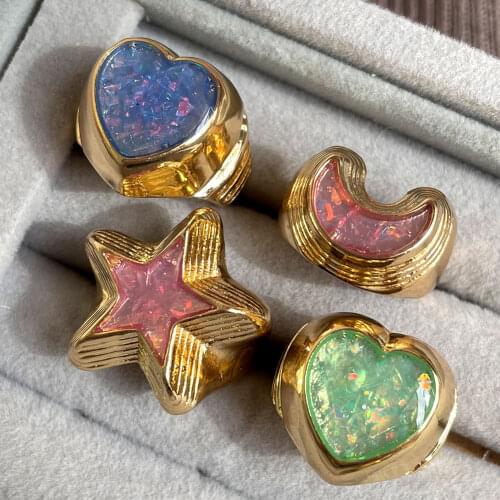 Fashion Cute Enamel Stars Rings Simple Smiling Face Bagua Yin Yang Alien Geometric Finger Rings For Women Party Jewelry Gifts