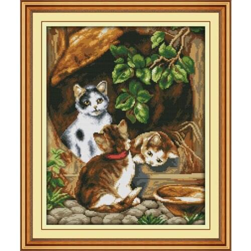 Joy Sunday Three cats Cross Stitch Kits Embroidery Pack Painting Counting 11&14CT Cross Stitch Printed Needlework Set Handicraft