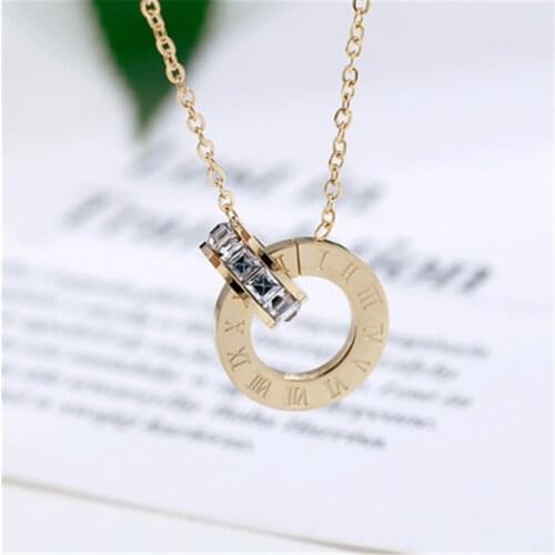 New hot Korean double ring Roman digital Necklace lady elegant temperament clavicle chain versatile girl jewelry