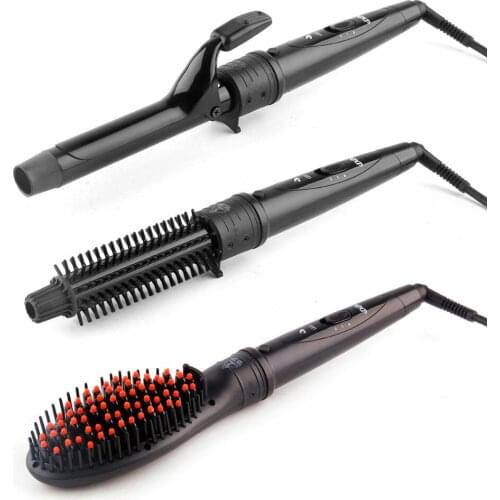 3 In 1 Styling Curling Wand Electric Hair Curler interchageable hair curler + hot brush + hair straightener brush