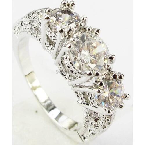 Stunning Fashion 2.6CT White Zircon Heavy Silver Color Ring 1220