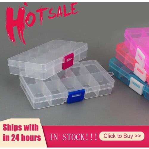 Empty 10 Slots Divided Storage Box Jewerly Nail Art Tips Rhinestone Small Beads Case Detachable Clear Organizer Box Container