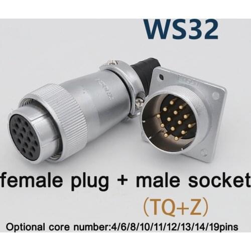 WS32 Aviation Plug Socket 4/6/8/10/11/12/13/14/19 Pins TQ/KZ Square Flange Formal