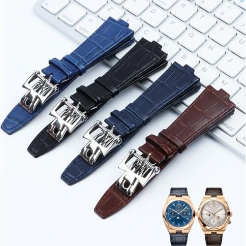 25mm Genuine Leather Convex Interface Watch Strap for Vacheron Constantin Overseas Black Blue Brown Bamboo Grain Watch Bands