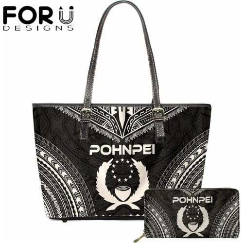 FORUDESIGNS Pohnpei Flag Polynesian Pattern Luxury Brand Handbags PU Leather Shoulder Bag for Women Lady Purse sac de luxe femme