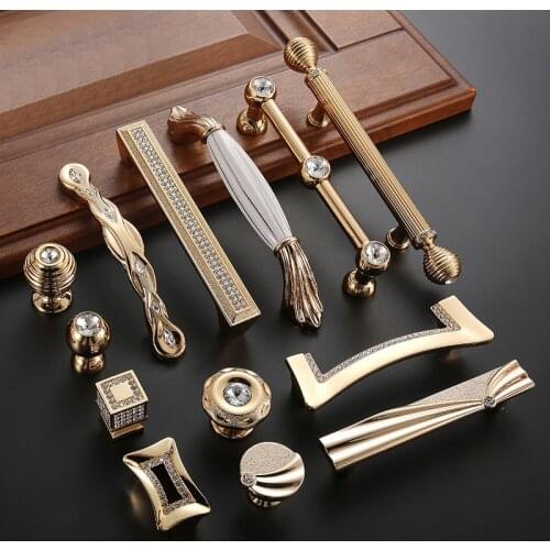 Gold Zinc Alloy Cabinet Drawer Knobs European Wardrobe Furniture Handle with Screw